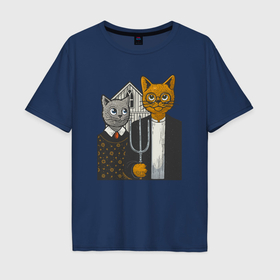 Мужская футболка хлопок Oversize с принтом Кошачья готика в Тюмени, 100% хлопок | свободный крой, круглый ворот, “спинка” длиннее передней части | 