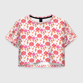 Женская футболка Crop-top 3D с принтом Абстрактный узор с розами в Петрозаводске, 100% полиэстер | круглая горловина, длина футболки до линии талии, рукава с отворотами | 