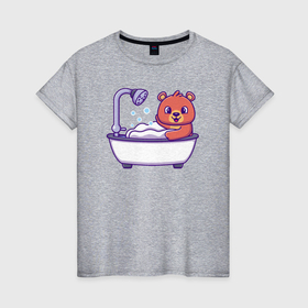 Женская футболка хлопок с принтом Мишка в ванне в Екатеринбурге, 100% хлопок | прямой крой, круглый вырез горловины, длина до линии бедер, слегка спущенное плечо | 