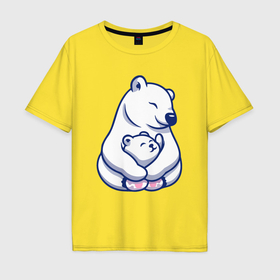 Мужская футболка хлопок Oversize с принтом Семья белых мишек в Курске, 100% хлопок | свободный крой, круглый ворот, “спинка” длиннее передней части | 