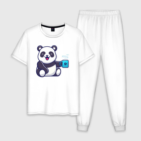 Мужская пижама хлопок с принтом Панда с кружкой в Новосибирске, 100% хлопок | брюки и футболка прямого кроя, без карманов, на брюках мягкая резинка на поясе и по низу штанин
 | 