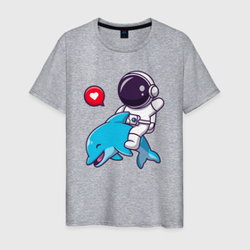 Мужская футболка хлопок с принтом Космонавт и дельфин в Санкт-Петербурге, 100% хлопок | прямой крой, круглый вырез горловины, длина до линии бедер, слегка спущенное плечо. | 