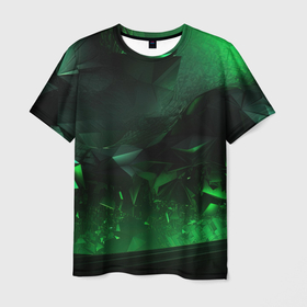 Мужская футболка 3D с принтом Геометрическая текстурная зеленая    абстракция в Екатеринбурге, 100% полиэфир | прямой крой, круглый вырез горловины, длина до линии бедер | 