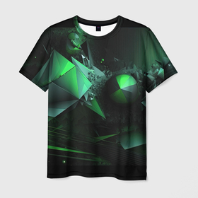 Мужская футболка 3D с принтом Геометрическая  текстурная зеленая    абстракция в Кировске, 100% полиэфир | прямой крой, круглый вырез горловины, длина до линии бедер | 