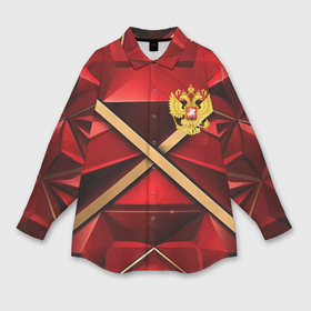 Мужская рубашка oversize 3D с принтом Герб России  на красном абстрактном фоне в Кировске,  |  | Тематика изображения на принте: 