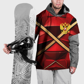 Накидка на куртку 3D с принтом Герб России  на красном абстрактном фоне в Тюмени, 100% полиэстер |  | Тематика изображения на принте: 