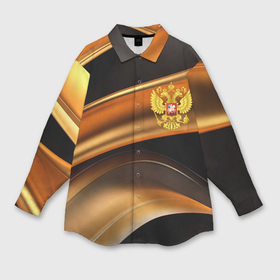 Мужская рубашка oversize 3D с принтом Герб России на черном золотом фоне в Екатеринбурге,  |  | Тематика изображения на принте: 