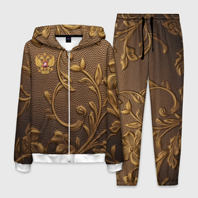 Мужской костюм 3D с принтом Золотой герб   России в Петрозаводске, 100% полиэстер | Манжеты и пояс оформлены тканевой резинкой, двухслойный капюшон со шнурком для регулировки, карманы спереди | 
