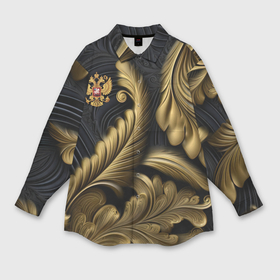 Мужская рубашка oversize 3D с принтом Золотой узор и герб России в Новосибирске,  |  | Тематика изображения на принте: 