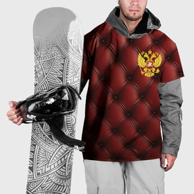 Накидка на куртку 3D с принтом Золотой герб России на красном кожаном фоне в Кировске, 100% полиэстер |  | 
