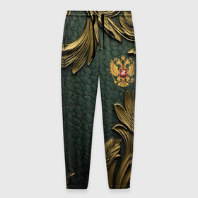 Мужские брюки 3D с принтом Золотые узоры и герб России , 100% полиэстер | манжеты по низу, эластичный пояс регулируется шнурком, по бокам два кармана без застежек, внутренняя часть кармана из мелкой сетки | 