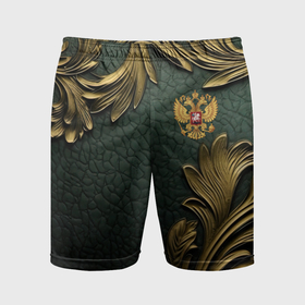 Мужские шорты спортивные с принтом Золотые узоры и герб России ,  |  | 