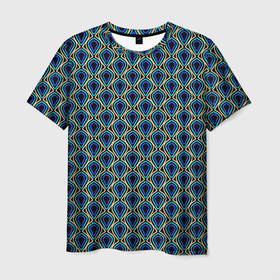 Мужская футболка 3D с принтом Чёрно синий узоры капельки в Петрозаводске, 100% полиэфир | прямой крой, круглый вырез горловины, длина до линии бедер | Тематика изображения на принте: 