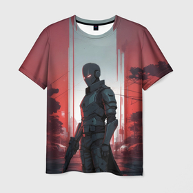 Мужская футболка 3D с принтом Городской охотник на закате в Петрозаводске, 100% полиэфир | прямой крой, круглый вырез горловины, длина до линии бедер | 