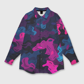 Мужская рубашка oversize 3D с принтом Синий и фиолетовый абстрактный камуфляж в Кировске,  |  | 