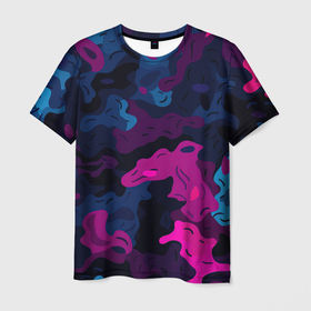 Мужская футболка 3D с принтом Синий и фиолетовый абстрактный камуфляж в Белгороде, 100% полиэфир | прямой крой, круглый вырез горловины, длина до линии бедер | Тематика изображения на принте: 