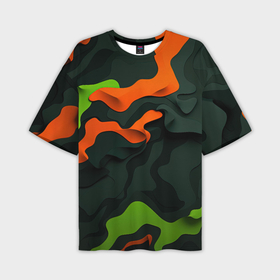Мужская футболка oversize 3D с принтом Зеленые и оранжевые кляксы в Санкт-Петербурге,  |  | 