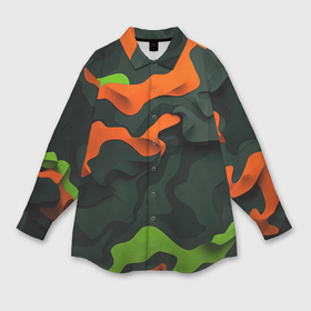 Мужская рубашка oversize 3D с принтом Зеленые и оранжевые кляксы в Санкт-Петербурге,  |  | 