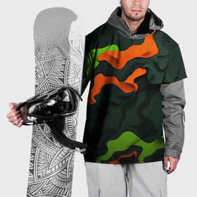 Накидка на куртку 3D с принтом Зеленые и оранжевые кляксы в Санкт-Петербурге, 100% полиэстер |  | Тематика изображения на принте: 