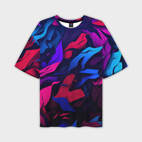 Мужская футболка oversize 3D с принтом Синие и фиолетовые яркие краски в Кировске,  |  | 