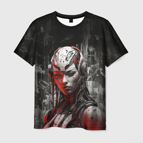 Мужская футболка 3D с принтом Женщина киборг в Кировске, 100% полиэфир | прямой крой, круглый вырез горловины, длина до линии бедер | 