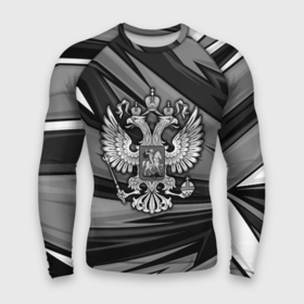 Мужской рашгард 3D с принтом Герб России   серая абстракция в Рязани,  |  | Тематика изображения на принте: 