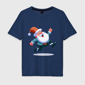 Мужская футболка хлопок Oversize с принтом Веселый Дед мороз , 100% хлопок | свободный крой, круглый ворот, “спинка” длиннее передней части | 