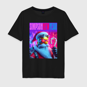 Мужская футболка хлопок Oversize с принтом Simpson new year   cyberpunk в Белгороде, 100% хлопок | свободный крой, круглый ворот, “спинка” длиннее передней части | 