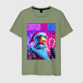 Мужская футболка хлопок с принтом Simpson new year   cyberpunk в Кировске, 100% хлопок | прямой крой, круглый вырез горловины, длина до линии бедер, слегка спущенное плечо. | 