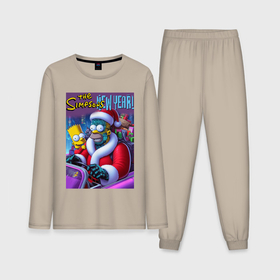 Мужская пижама с лонгсливом хлопок с принтом Santa Simpsons New Year   ai art в Кировске,  |  | Тематика изображения на принте: 