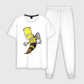 Мужская пижама хлопок с принтом Барт Симпсон шершень   перевоплощение , 100% хлопок | брюки и футболка прямого кроя, без карманов, на брюках мягкая резинка на поясе и по низу штанин
 | 