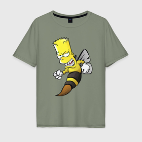 Мужская футболка хлопок Oversize с принтом Барт Симпсон шершень   перевоплощение в Санкт-Петербурге, 100% хлопок | свободный крой, круглый ворот, “спинка” длиннее передней части | 