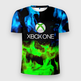 Мужская футболка 3D Slim с принтом Xbox flame toxic в Петрозаводске, 100% полиэстер с улучшенными характеристиками | приталенный силуэт, круглая горловина, широкие плечи, сужается к линии бедра | 