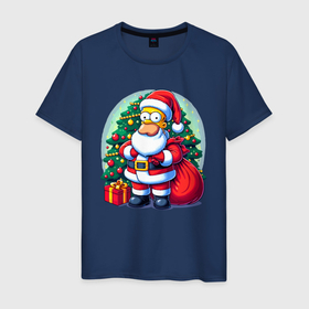 Мужская футболка хлопок с принтом Santa Simpson   ai art в Белгороде, 100% хлопок | прямой крой, круглый вырез горловины, длина до линии бедер, слегка спущенное плечо. | 