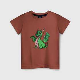 Детская футболка хлопок с принтом Зелёный детёныш дракона в Курске, 100% хлопок | круглый вырез горловины, полуприлегающий силуэт, длина до линии бедер | 