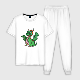 Мужская пижама хлопок с принтом Зелёный детёныш дракона в Курске, 100% хлопок | брюки и футболка прямого кроя, без карманов, на брюках мягкая резинка на поясе и по низу штанин
 | 