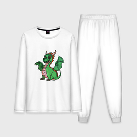 Мужская пижама с лонгсливом хлопок с принтом Зелёный детёныш дракона в Курске,  |  | 