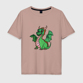 Мужская футболка хлопок Oversize с принтом Зелёный детёныш дракона в Курске, 100% хлопок | свободный крой, круглый ворот, “спинка” длиннее передней части | 