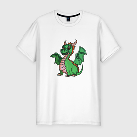 Мужская футболка хлопок Slim с принтом Зелёный детёныш дракона в Курске, 92% хлопок, 8% лайкра | приталенный силуэт, круглый вырез ворота, длина до линии бедра, короткий рукав | 