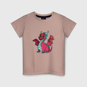 Детская футболка хлопок с принтом Красный детёныш дракона в Курске, 100% хлопок | круглый вырез горловины, полуприлегающий силуэт, длина до линии бедер | Тематика изображения на принте: 
