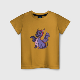 Детская футболка хлопок с принтом Фиолетовый детёныш дракона в Курске, 100% хлопок | круглый вырез горловины, полуприлегающий силуэт, длина до линии бедер | Тематика изображения на принте: 