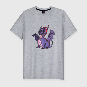 Мужская футболка хлопок Slim с принтом Фиолетовый детёныш дракона в Кировске, 92% хлопок, 8% лайкра | приталенный силуэт, круглый вырез ворота, длина до линии бедра, короткий рукав | Тематика изображения на принте: 