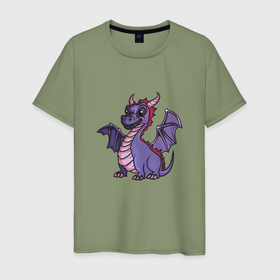 Мужская футболка хлопок с принтом Фиолетовый детёныш дракона в Кировске, 100% хлопок | прямой крой, круглый вырез горловины, длина до линии бедер, слегка спущенное плечо. | 