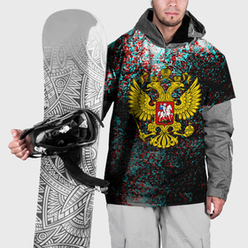 Накидка на куртку 3D с принтом Россия герб краски глитч в Курске, 100% полиэстер |  | Тематика изображения на принте: 