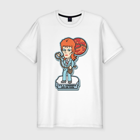 Мужская футболка хлопок Slim с принтом David Bowie   Its a wonderful life on mars в Санкт-Петербурге, 92% хлопок, 8% лайкра | приталенный силуэт, круглый вырез ворота, длина до линии бедра, короткий рукав | 