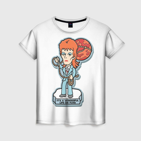 Женская футболка 3D с принтом David Bowie   Life on Mars в Курске, 100% полиэфир ( синтетическое хлопкоподобное полотно) | прямой крой, круглый вырез горловины, длина до линии бедер | 