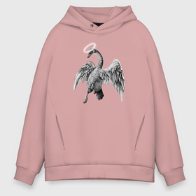 Мужское худи Oversize хлопок с принтом Angel swan в Белгороде, френч-терри — 70% хлопок, 30% полиэстер. Мягкий теплый начес внутри —100% хлопок | боковые карманы, эластичные манжеты и нижняя кромка, капюшон на магнитной кнопке | Тематика изображения на принте: 