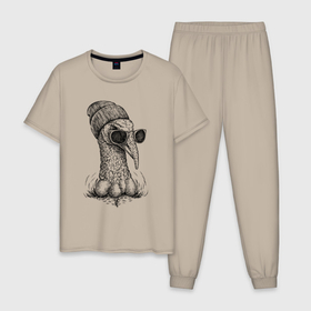 Мужская пижама хлопок с принтом Индейка хипстер в Тюмени, 100% хлопок | брюки и футболка прямого кроя, без карманов, на брюках мягкая резинка на поясе и по низу штанин
 | Тематика изображения на принте: 