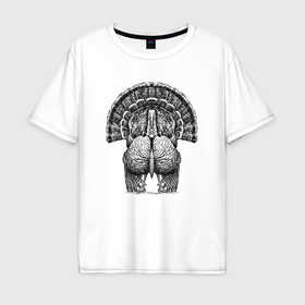 Мужская футболка хлопок Oversize с принтом Индейка анфас в Кировске, 100% хлопок | свободный крой, круглый ворот, “спинка” длиннее передней части | Тематика изображения на принте: 