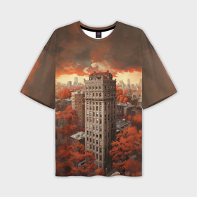 Мужская футболка oversize 3D с принтом Небоскреб в осеннем городе ,  |  | 